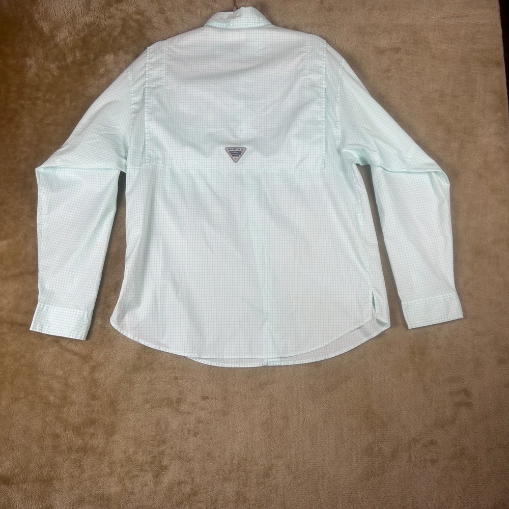 Columbia PFG Tamiami II Shirt Mens Medium Mint Green Plaid Long Sleeve XM7880 - Picture 7 of 9